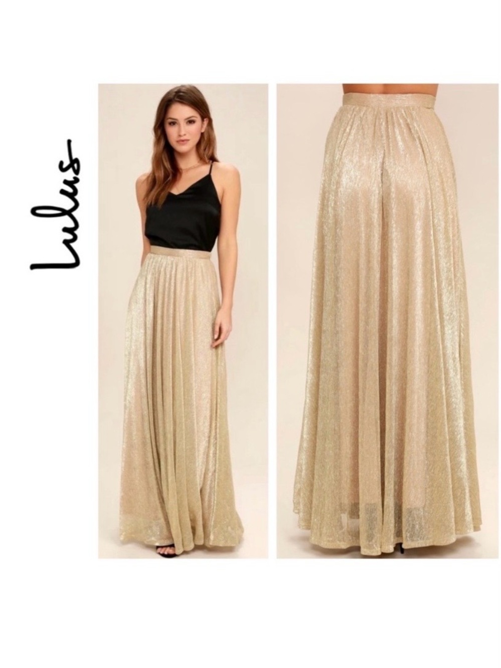 Lulus Gold Jovial Occasion Maxi Skirt Small Romantic Fairycore Ballet Boho Luxe